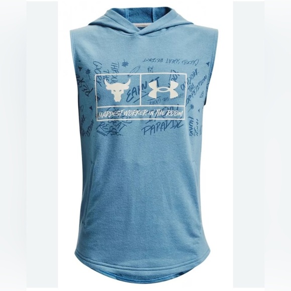 Under Armour Project Rock Rival Terry Sleeveless Hoodie Youth KIDS XLarge Blue - Picture 1 of 8
